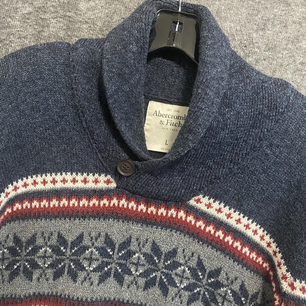 Abercrombie & Fitch Sweater Mens Large Fair Isle Birdseye Shawl Collar Snowflake